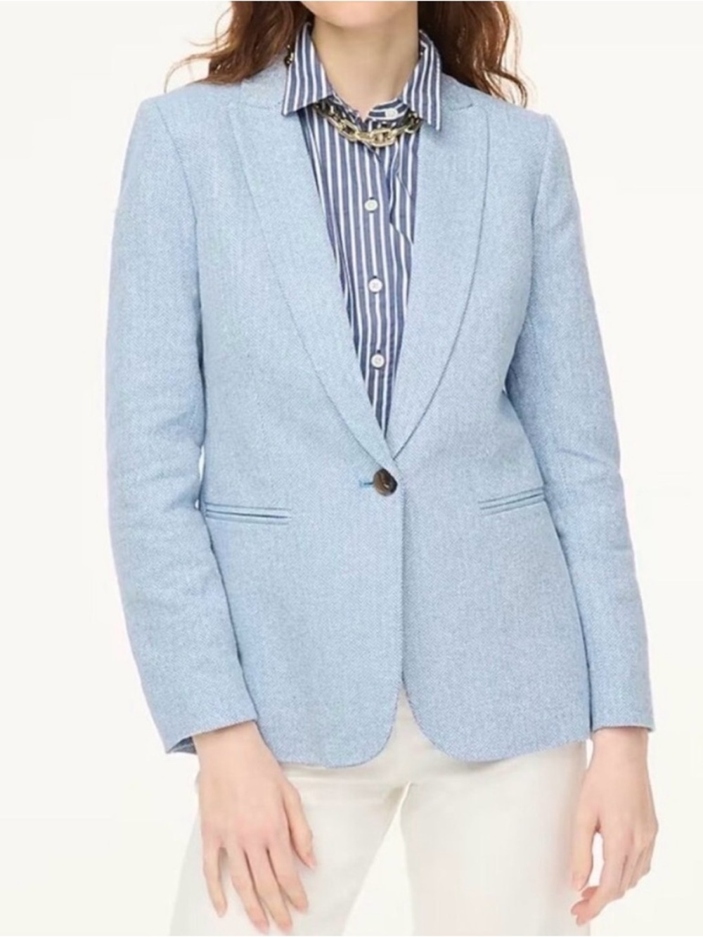 J. Crew Pale Blue Herringbone Single-Button Tailored Blazer - Picture 3 of 8